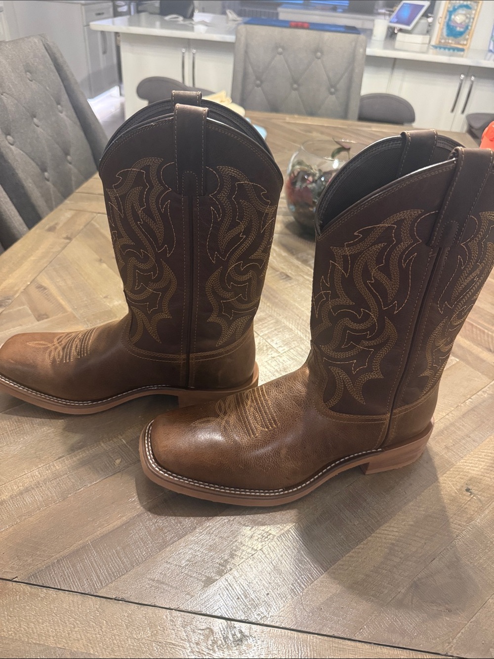 Laredo Brown Leather Cowboy Boots with Embroidered Shaft